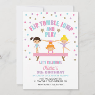 Invitación Gimnasia pastel cumpleaños
