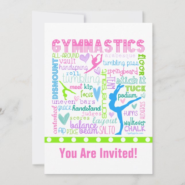 Invitación Gimnasia Pastel personalizada Palabras tipografía (Anverso)