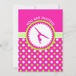 Invitación Gimnasia personalizada con puntos de polka verde r