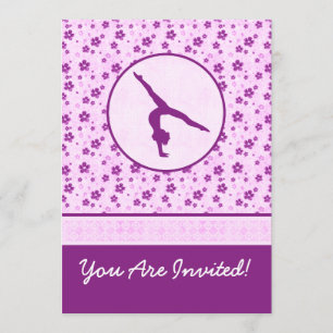 Invitación Gimnasia personalizada Purple Heart floral
