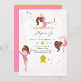Invitación Gimnasia Rosa y Oro Primer Fiesta de cumpleaños