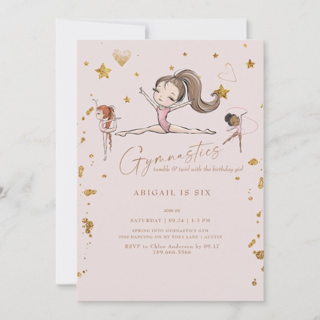 Invitación Gimnasia Tumble y fiesta de cumpleaños II (Anverso)