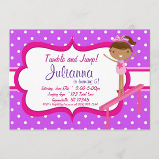 Invitación gimnástica rosada púrpura de la fiesta