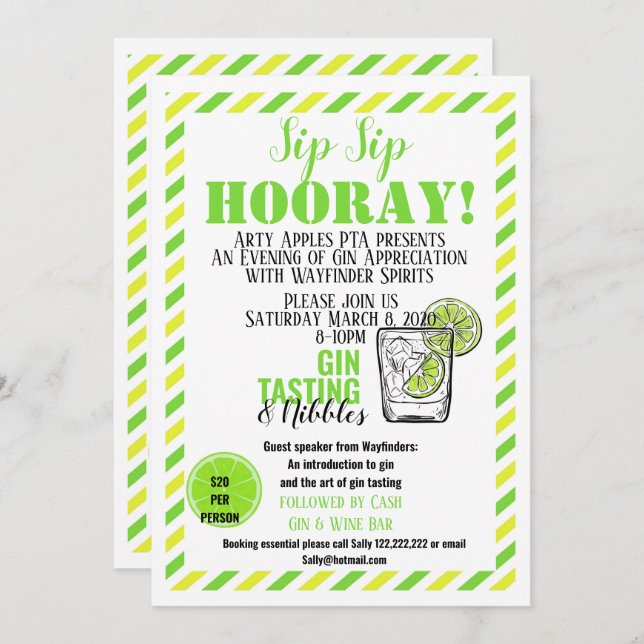 Invitación Gin degustación recaudación de fondos gin y tonic (Anverso / Reverso)