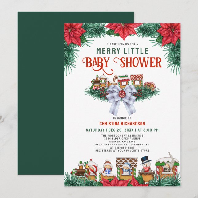 Invitación Ginger Bread Poinsettia Merry Little Baby Shower (Anverso / Reverso)