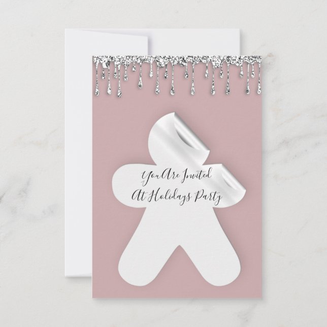 Invitación Ginger Christmas Dinner Holidays Rose Silver Drips (Reverso)