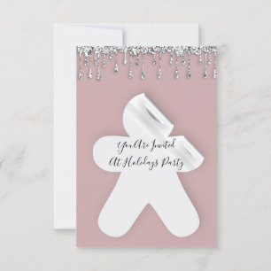 Invitación Ginger Christmas Dinner Holidays Rose Silver Drips