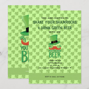Invitación Ginger Mustache tú trébol de cerveza verde Invitac