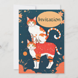Invitación ginger piggyback de gato en verde azula