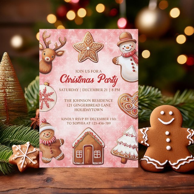 Invitación Gingerbread Cookies Fiesta de Navidades de fondo r (Subido por el creador)