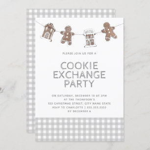 Invitación Gingerbread Gray Gingham Cookie Exchange