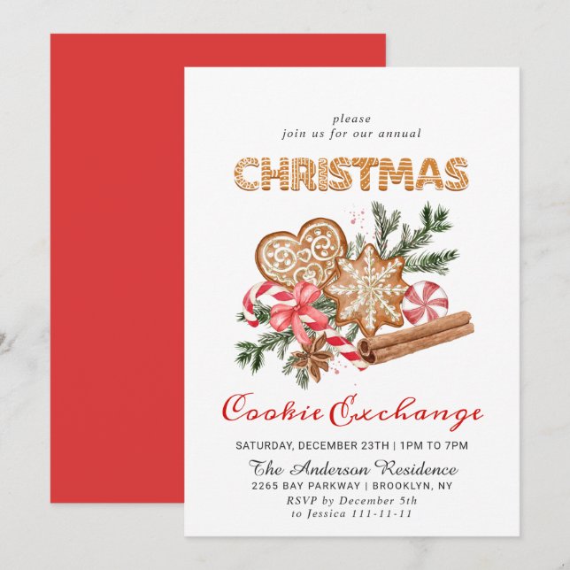 Invitación Gingerbread House Cookie Exchange Navidades Fiesta (Anverso / Reverso)
