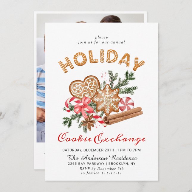 Invitación Gingerbread House Cookie Exchange Navidades Fiesta (Anverso / Reverso)