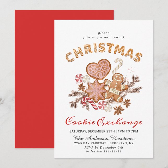 Invitación Gingerbread House Cookie Exchange Navidades Fiesta (Anverso / Reverso)