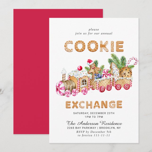 Invitación Gingerbread House Cookie Exchange Navidades Fiesta (Anverso / Reverso)