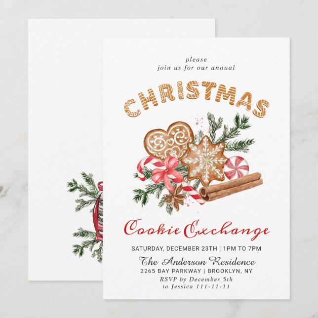 Invitación Gingerbread House Cookie Exchange Navidades Fiesta (Anverso / Reverso)