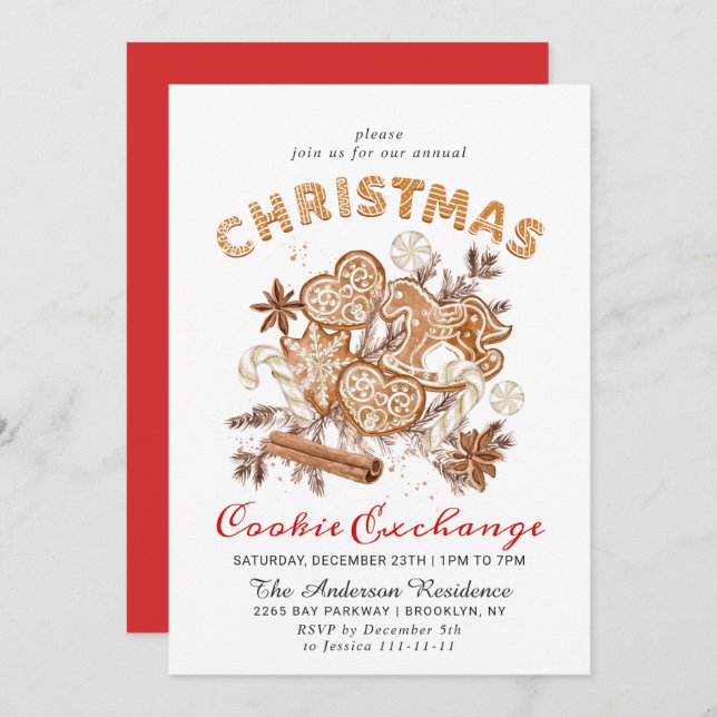 Invitación Gingerbread House Cookie Exchange Navidades Fiesta (Anverso / Reverso)
