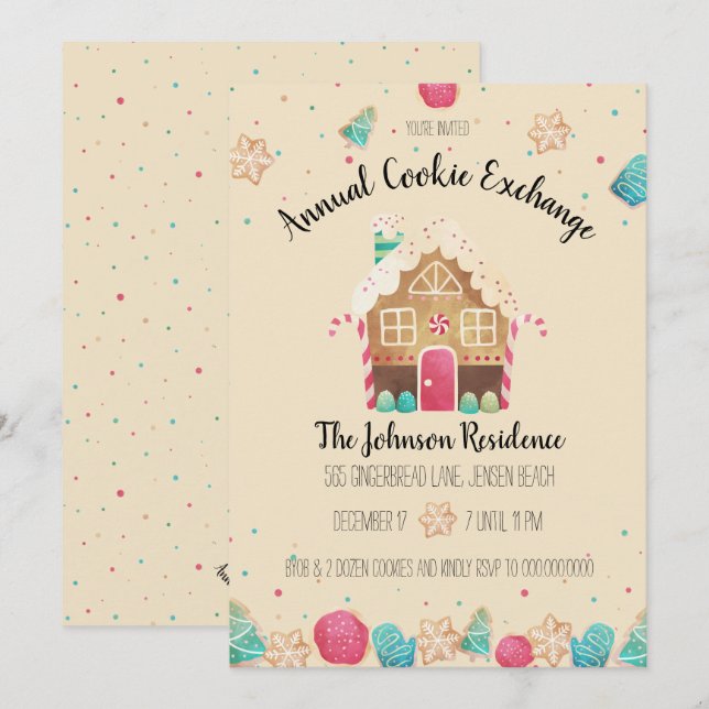 Invitación Gingerbread House Cute Holiday Cookie Exchange (Anverso / Reverso)