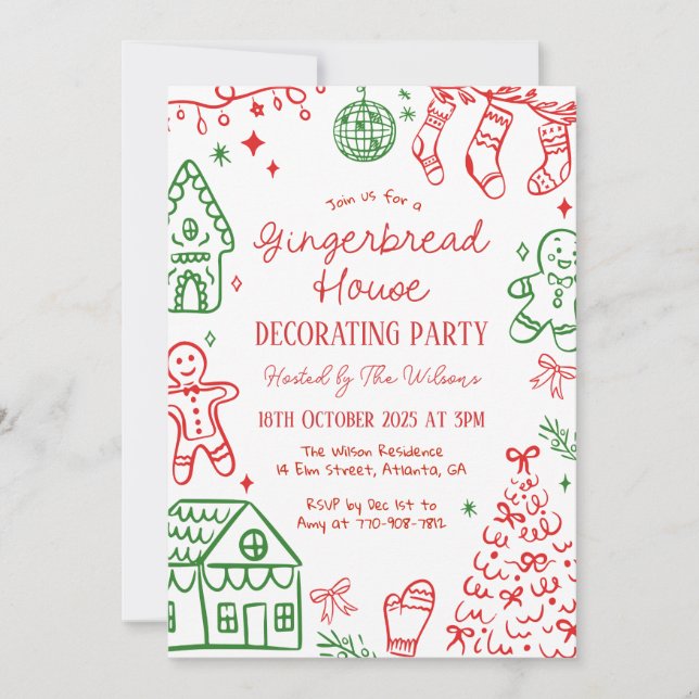 Invitación Gingerbread House Decorating Christmas Party (Anverso)