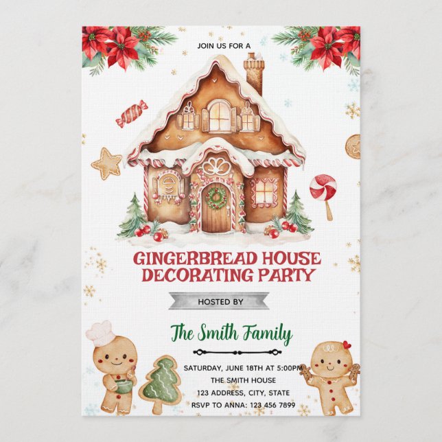 Invitación Gingerbread House Decorating Party Invitation (Anverso)