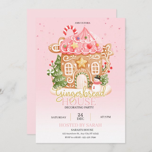 Invitación Gingerbread House Decorating Party Invitation  (Anverso / Reverso)