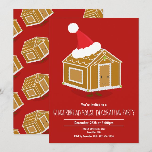Invitación Gingerbread House Decorating Party Invitation (Anverso / Reverso)