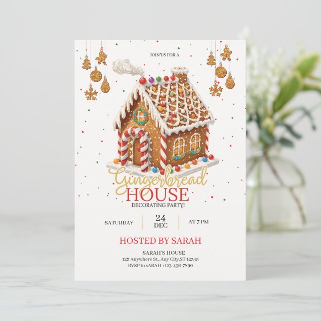 Invitación Gingerbread House Decorating Party Invitation  (Anverso de pie)