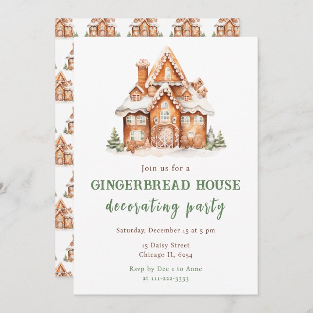 Invitación Gingerbread House Decoró a Navidades Fiesta (Anverso / Reverso)