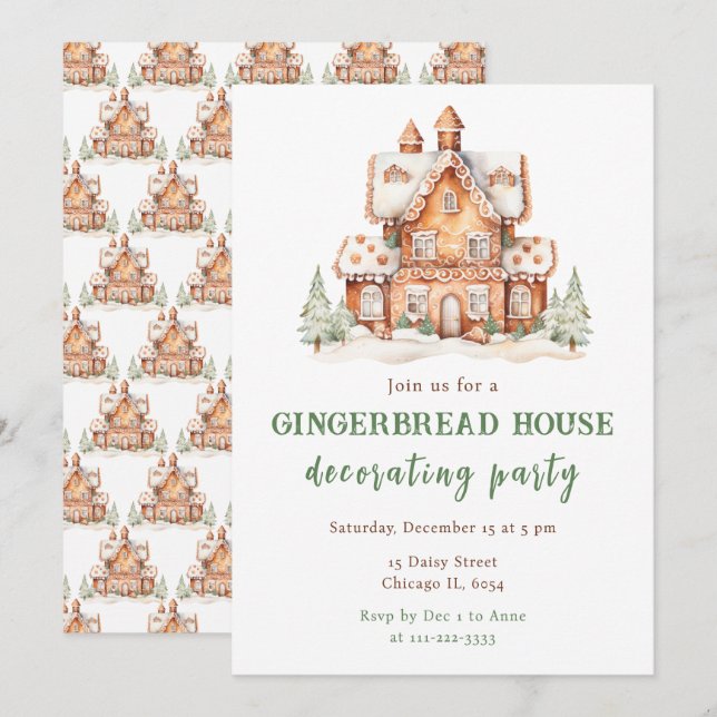 Invitación Gingerbread House Decoró a Navidades Fiesta (Anverso / Reverso)