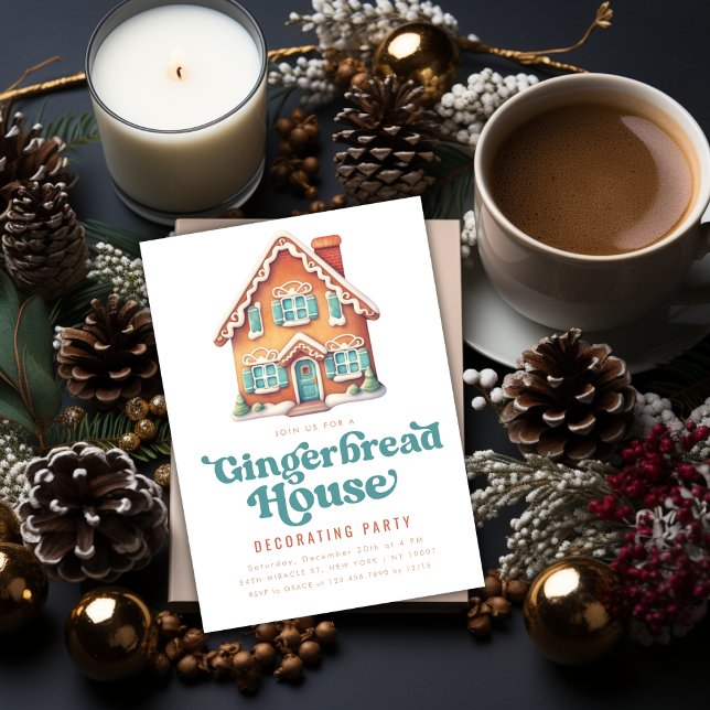 Invitación Gingerbread House Decoró a Navidades Fiesta (Gingerbread House Decorating Christmas Party Invitation)