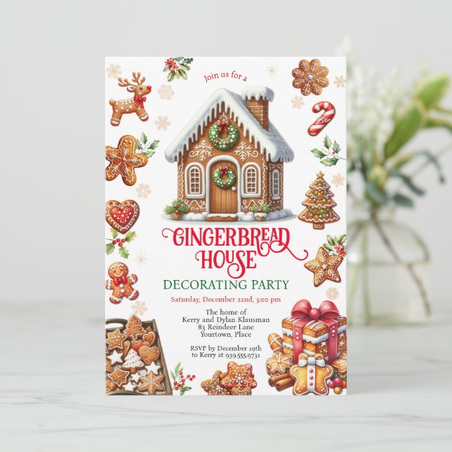Invitación Gingerbread House Decoró a Navidades Fiesta (Anverso de pie)