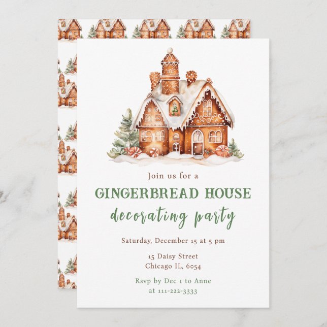 Invitación Gingerbread House Decoró a Navidades Fiesta (Anverso / Reverso)