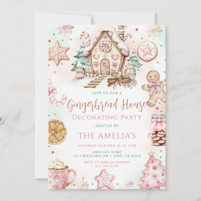 Invitación Gingerbread House Decoró a Navidades Fiesta (Anverso)