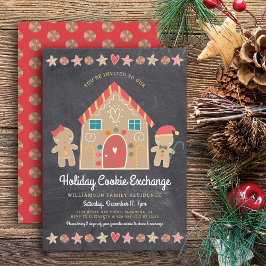 Invitación Gingerbread House Navidades Cookie Exchange Fiesta