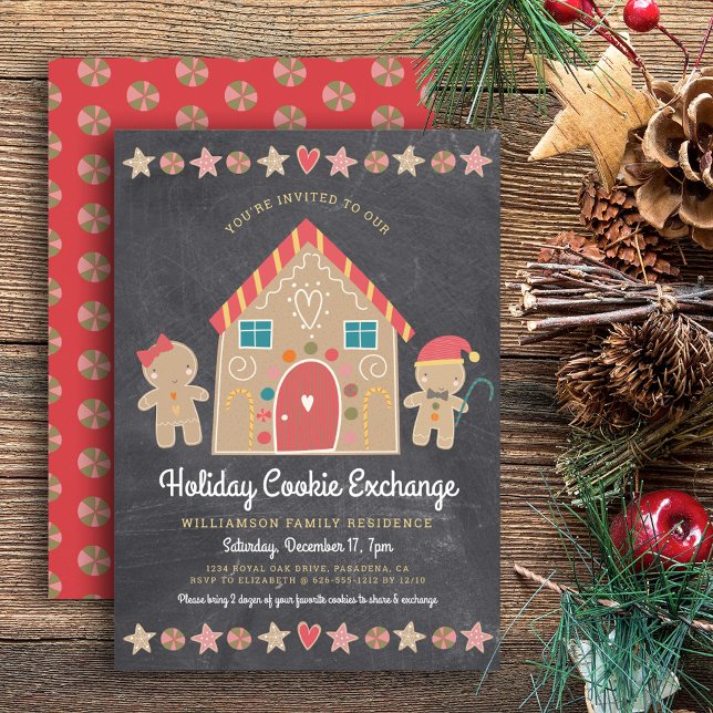 Invitación Gingerbread House Navidades Cookie Exchange Fiesta (Subido por el creador)