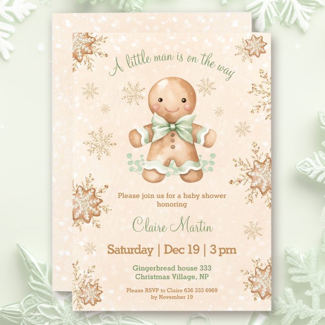 Invitación Gingerbread Little Man Navidades Baby Shower (Gingerbread Little Man Christmas Baby Shower Invitation)