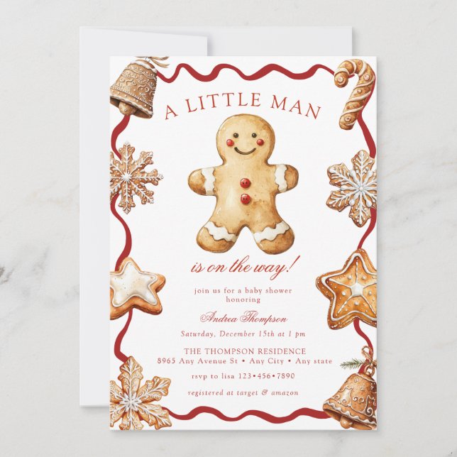 Invitación Gingerbread Man | Christmas Baby Shower  (Anverso)