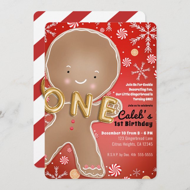 Invitación Gingerbread Man One First Birthday Fiesta (Anverso / Reverso)