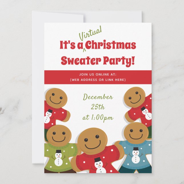 Invitación Gingerbread Man Sweater Red Virtual Navidades (Anverso)