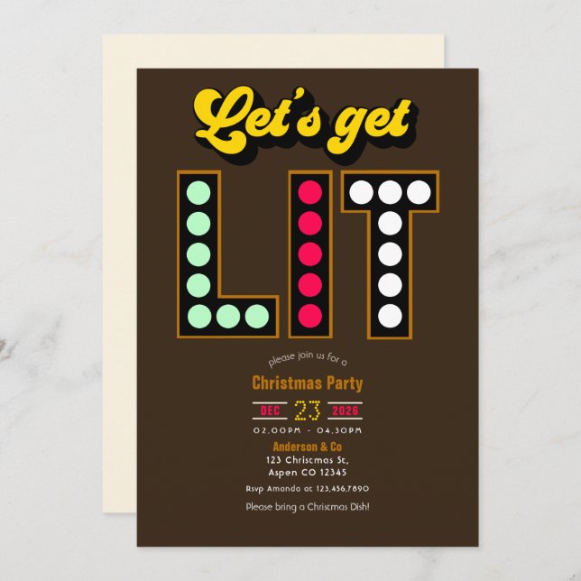 Invitación Gingerbread Pop Lets Get Lit Retro Christmas Party (Anverso / Reverso)