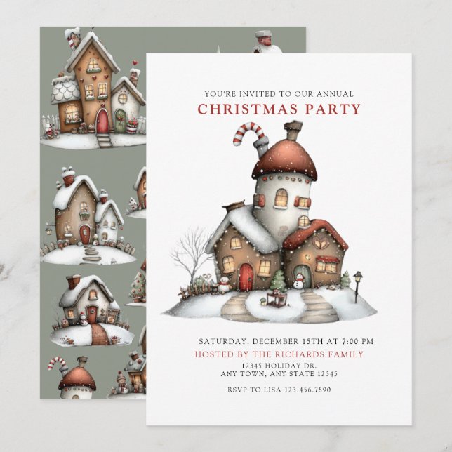 Invitación Gingerbread | Whimsical Christmas Party (Anverso / Reverso)