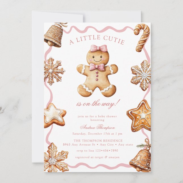 Invitación Gingerbread  | Winter Girl Baby Shower (Anverso)