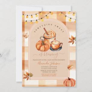 Invitación Gingham Algo Dulce Está Preparando Baby Shower