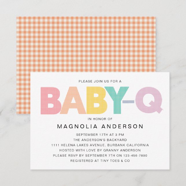 Invitación Gingham Baby-Q Summer Baby Shower (Anverso / Reverso)