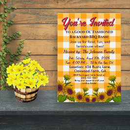 Invitación Gingham BBQ Invite Barn Style Backyard Party  
