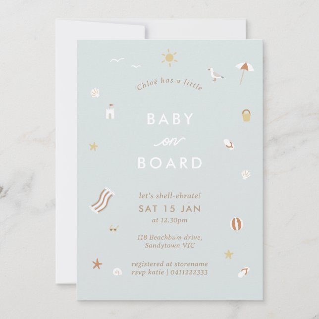 Invitación Gingham Beach Pool Baby Shower (Anverso)