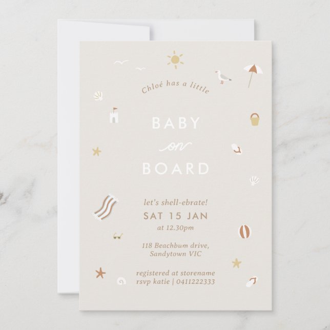 Invitación Gingham Beach Pool Baby Shower (Anverso)