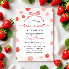 Invitación Gingham Berry Sweet Croquette Bow Baby Shower