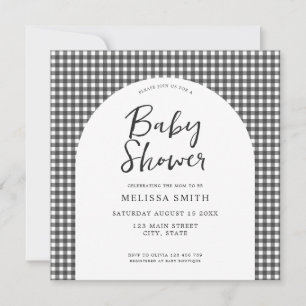 Invitación Gingham Black White Checkered Baby Shower