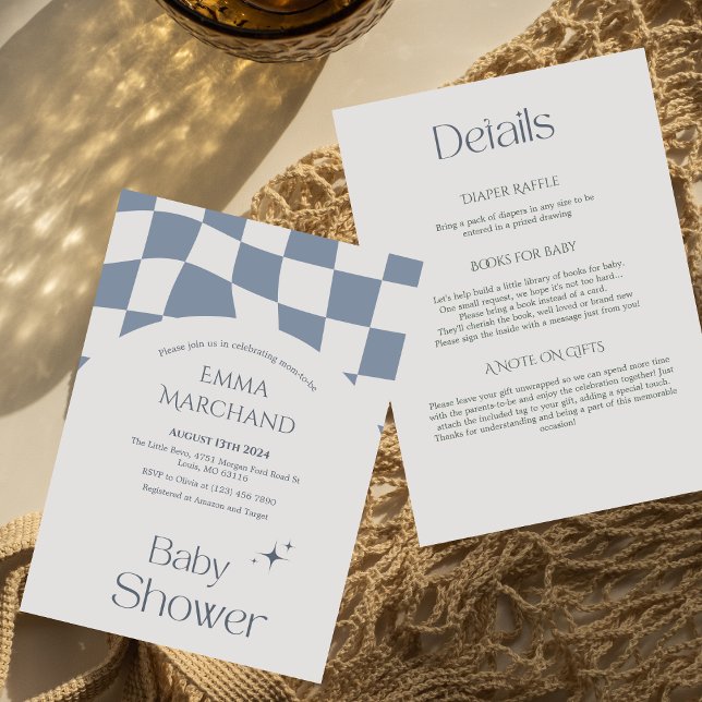 Invitación Gingham Blue Checkered | Retirada | Baby Shower (Subido por el creador)